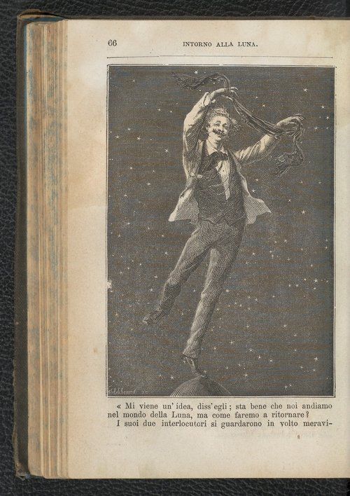 Weightless Man Dancing in Space — Verne's 'Around the Moon' Italian Edition