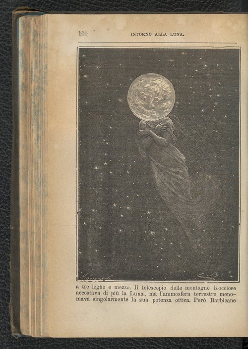 Earth Seen from Lunar Orbit — Riou Engraving, Around the Moon 1870s