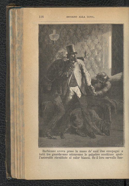 Barbicane Grips His Companions — Around the Moon, Jules Verne Italian Edition