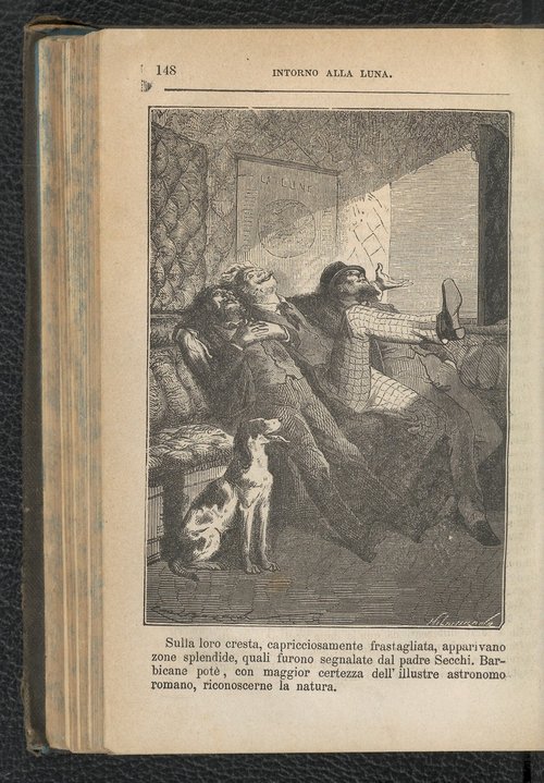 Jules Verne 'Autour de la Lune' Italian Edition — Weightless Travelers in Lunar Orbit