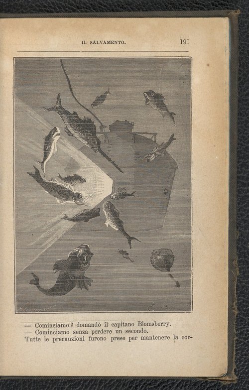 Jules Verne 'From the Earth to the Moon' Underwater Salvage Scene, Italian Edition c.1870s