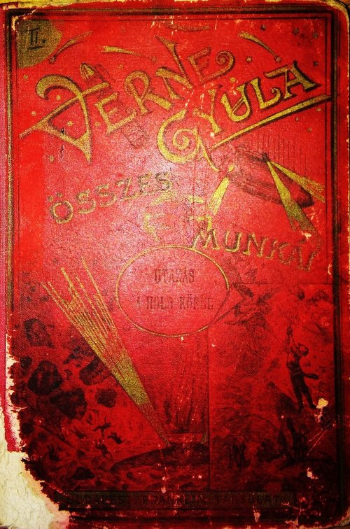Jules Verne 'Around the World' Hungarian Collected Works Book Cover, c.1880s