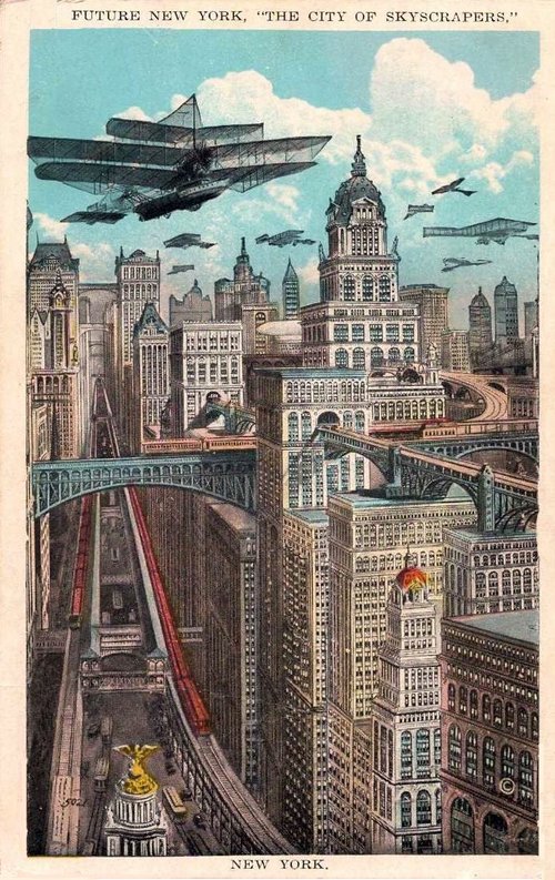 Future New York City of Skyscrapers – Early 1900s Retro-Futurist Postcard