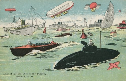 Lake Winnipesaukee in the Future – Edwardian Retro-Futurist Postcard, NH