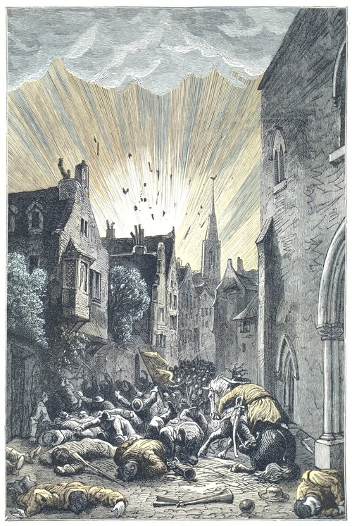Édouard Riou's Comet Strike Devastates Medieval Town — Jules Verne Era