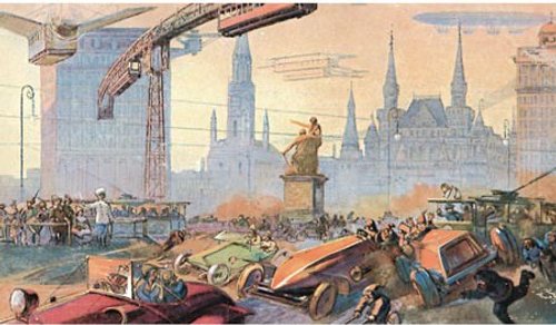 Robida's Paris of the Future: Automobile Chaos & Monorail, c.1900