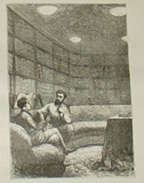 Two Figures in a Domed Submarine Interior — Victorian Sci-Fi Engraving