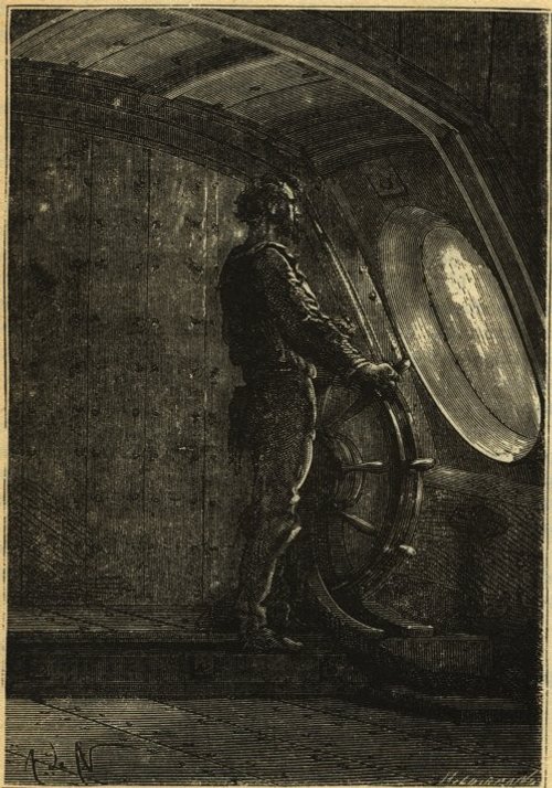 Captain Nemo at the Helm of the Nautilus – Jules Verne, 1870s