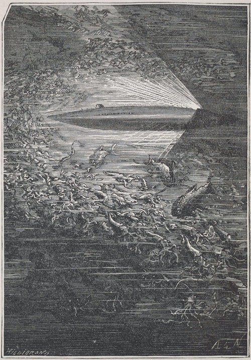 Hildibrand's Airship Searchlight Scatters Sea Creatures, c.1880s