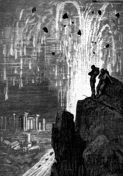 Volcanic Eruption on the Moon — Jules Verne Engraving c.1870s