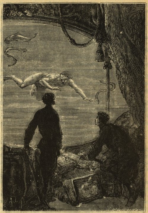 Jules Verne's Underwater Swimmer — 20,000 Leagues Victorian Engraving