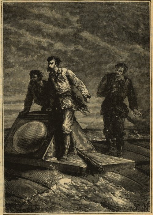 Captain Nemo Atop the Nautilus in Stormy Seas — Verne, 1870s