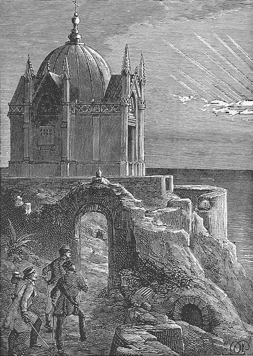 Comet Shower Over Gothic Observatory — Verne-Era Engraving c.1880s