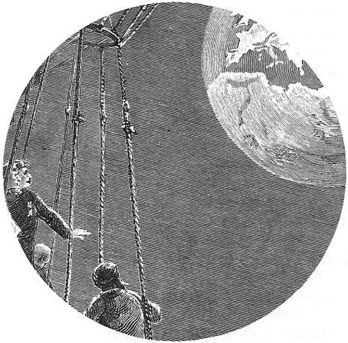 Jules Verne's Moon Voyage: Sailors Witness Lunar Approach, c.1870s Engraving