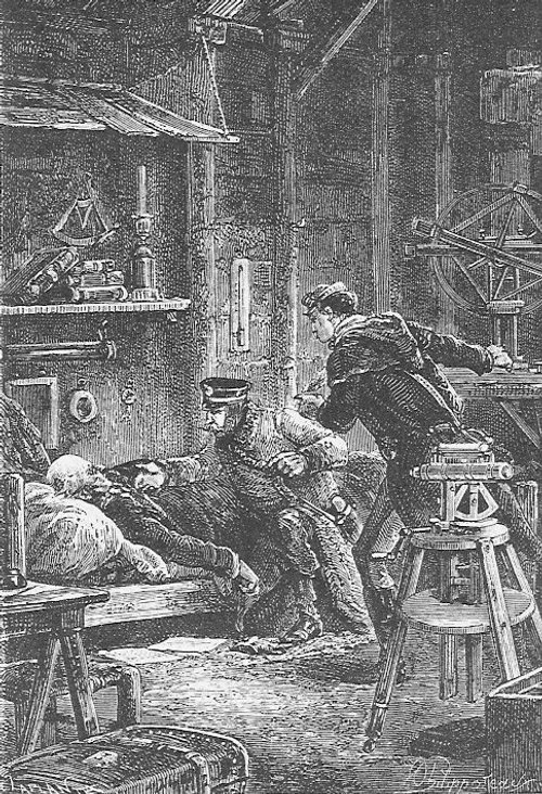 Jules Verne's Laboratory Struggle — Victorian Engraving, c.1880s