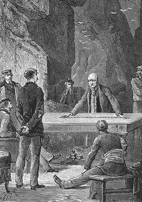 Jules Verne Journey to Center of Earth — Underground Council Scene Engraving