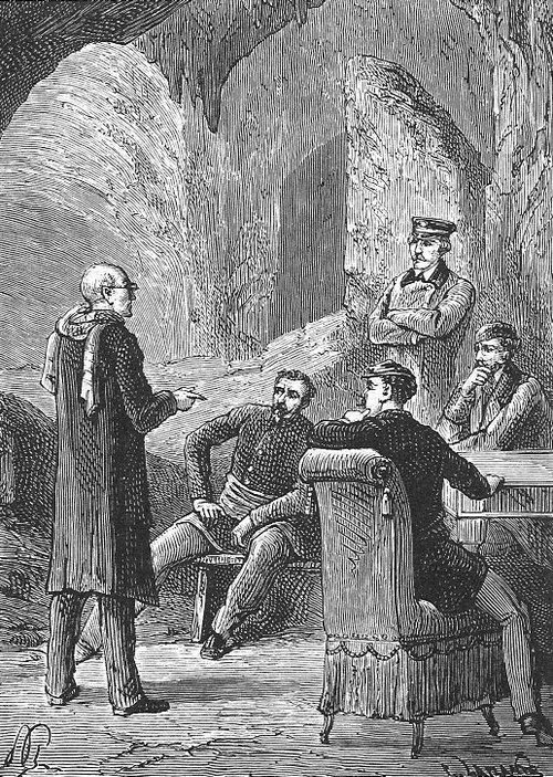 Jules Verne's Underground Confrontation — Journey to the Center of the Earth Engraving