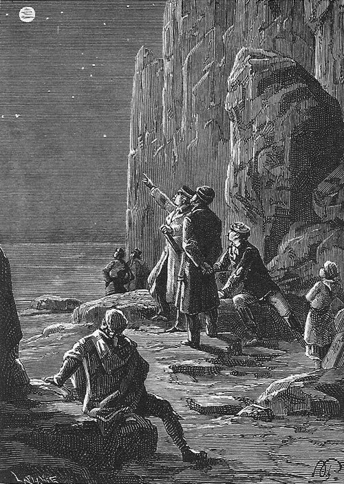 Explorers Gaze at Earth from Lunar Surface – Jules Verne Moon Voyage