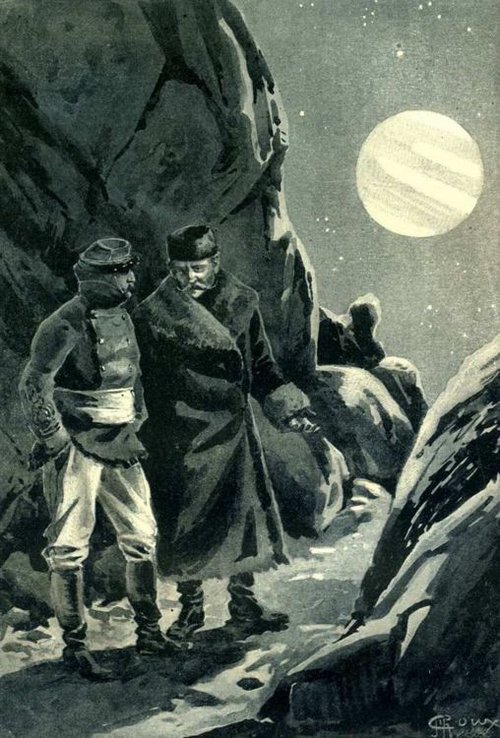 Jules Verne's Hector Servadac: Two Men Gaze at Jupiter from Asteroid Surface