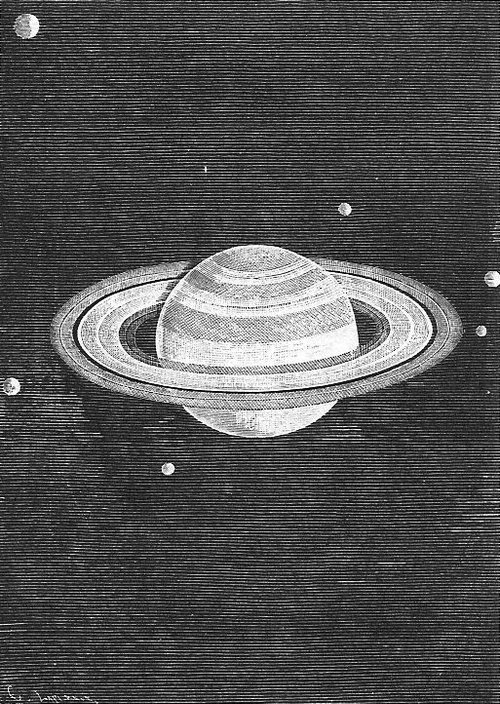 Saturn and Its Moons — Flammarion Astronomical Engraving, c.1880s