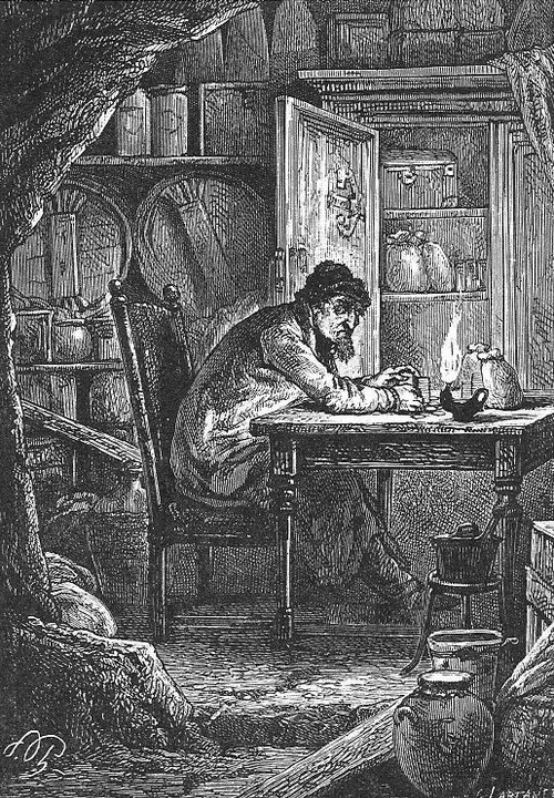 Jules Verne's Captain Hatteras in Arctic Cave by Édouard Riou, 1866