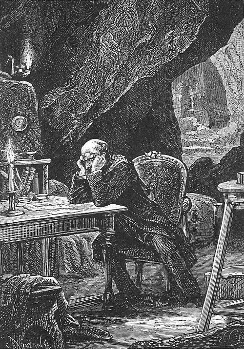 Professor Lidenbrock Broods in His Cave Study — Verne's Journey to Center of Earth