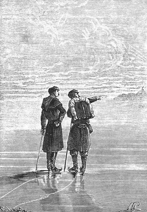 Jules Verne's Explorers Survey Frozen Wasteland, Victorian Engraving c.1870s