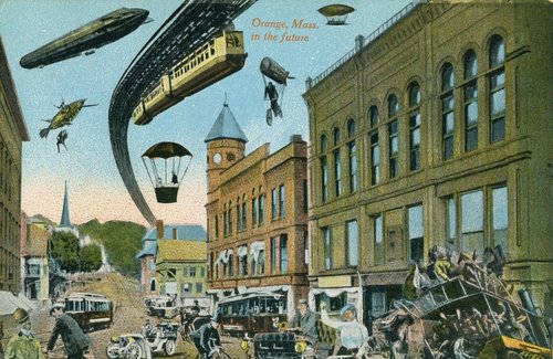 Orange, Mass. in the Future — Edwardian Retro-Futurist Fantasy Postcard c.1910