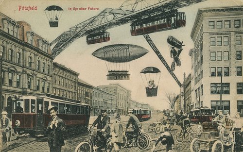 Pittsfield in the Near Future — Edwardian Retro-Futurist Fantasy Postcard c.1905
