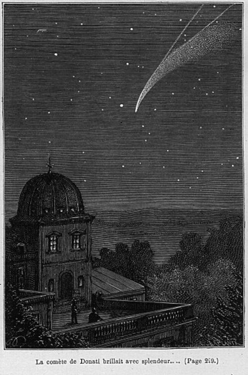 Donati's Comet Over Paris Observatory — Jules Verne Victorian Engraving