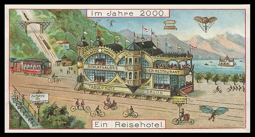 Stollwerck 'Im Jahre 2000' Mobile Travel Hotel Chromolithograph Card, c.1900