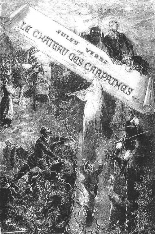 Jules Verne's Carpathian Castle Frontispiece by Léon Benett, 1892