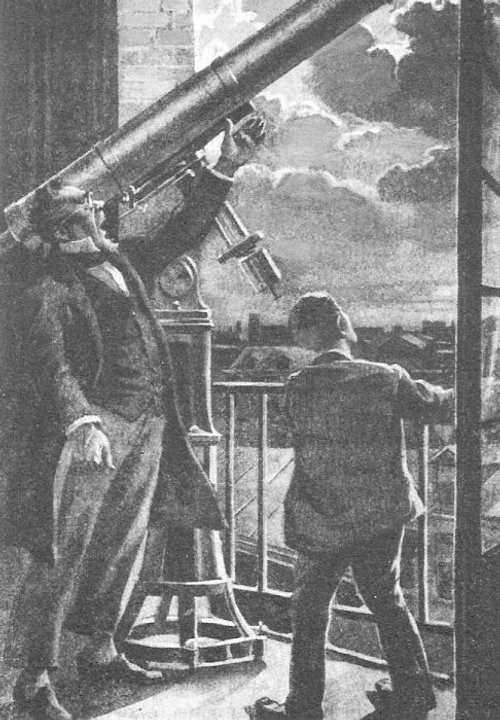 Astronomers Track the Golden Meteor – George Roux Illustration, c.1900s