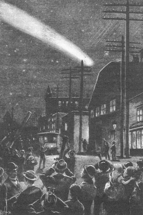 Crowds Watch Halley's Comet Over American City Street, c.1910