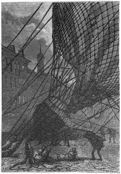 Downed Airship Wreckage — Jules Verne's Mysterious Island, 1870s Engraving