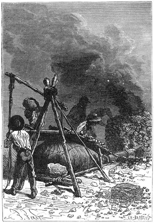 Jules Verne's Mysterious Island: Balloon Crash Scene, Verat & Barbant Engraving