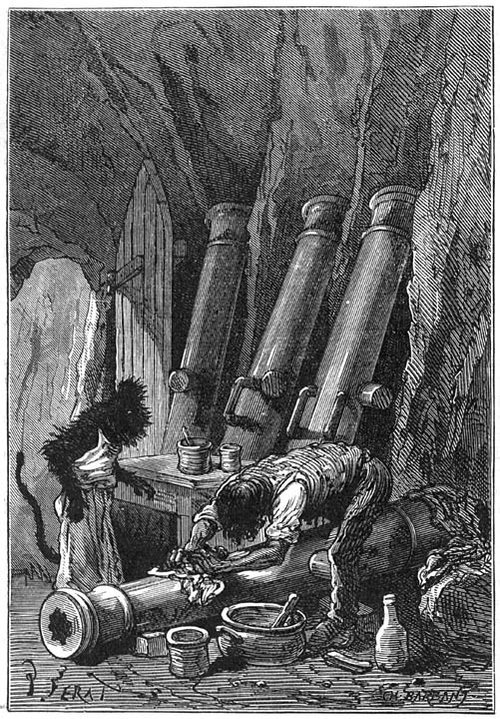 Jules Verne Underground Arsenal Cave Scene — Mysterious Island Engraving 1870s
