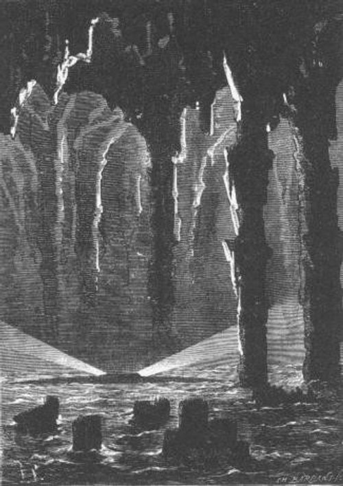 Jules Verne's Mysterious Island: Submarine Cavern Scene, Victorian Engraving