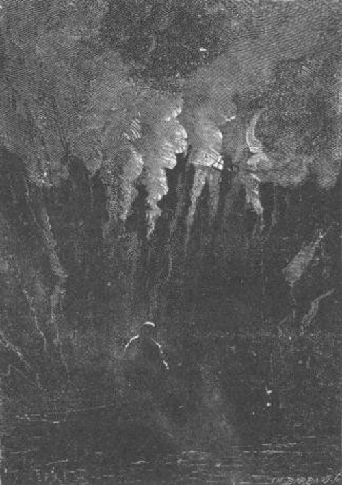 Jules Verne's Mysterious Island — Volcanic Eruption Engraving, 1870s