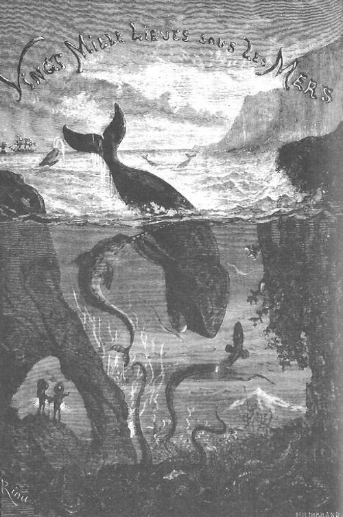Vingt Mille Lieues Sous Les Mers — Riou Frontispiece, Giant Squid Attack 1870