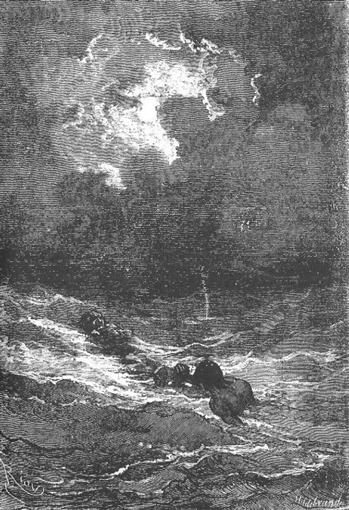 Jules Verne Stormy Sea Engraving — Mysterious Island or 20,000 Leagues, 1870s
