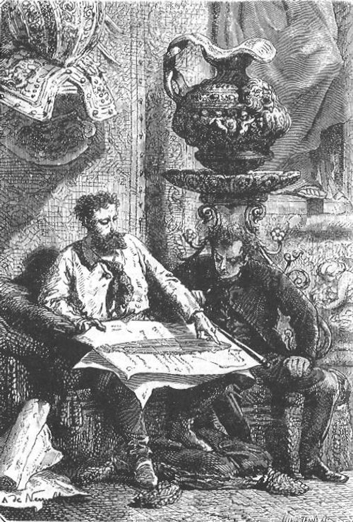 Jules Verne's Captain Nemo Reviews Charts — Victorian Engraving 1870s
