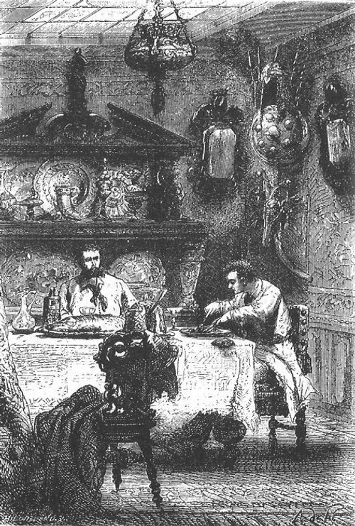 Jules Verne's Dining Aboard the Nautilus – 20,000 Leagues Engraving c.1870