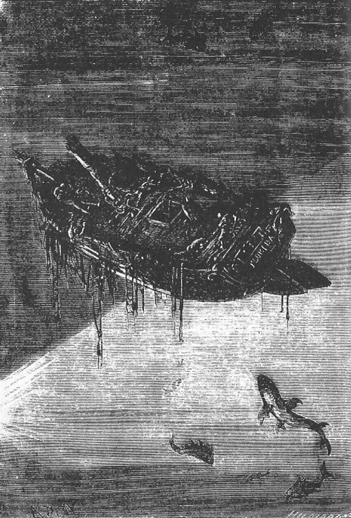 Nautilus Rests on the Ocean Floor — Jules Verne '20,000 Leagues' Engraving