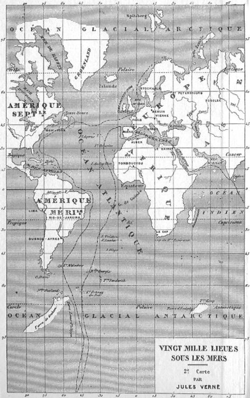 Jules Verne's 20,000 Leagues Under the Sea — Nautilus Route Map, 1870