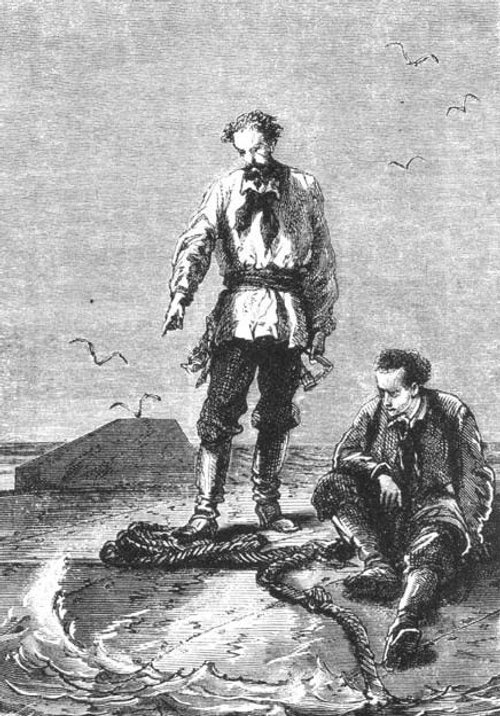 Two Men on a Submarine Hull — Twenty Thousand Leagues, Neuville & Riou