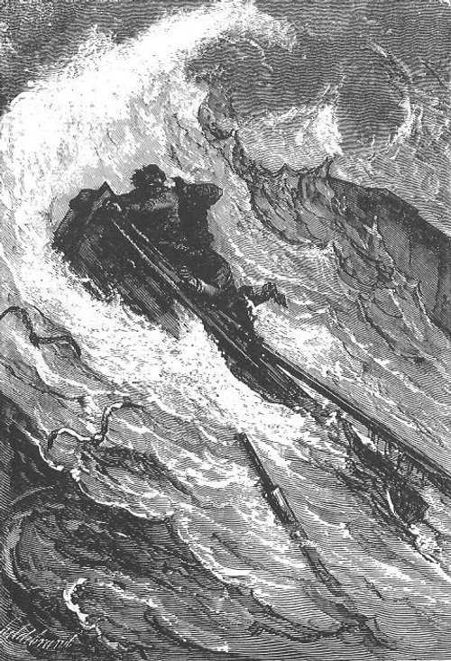 Nautilus in Maelstrom — Jules Verne '20,000 Leagues' Victorian Engraving