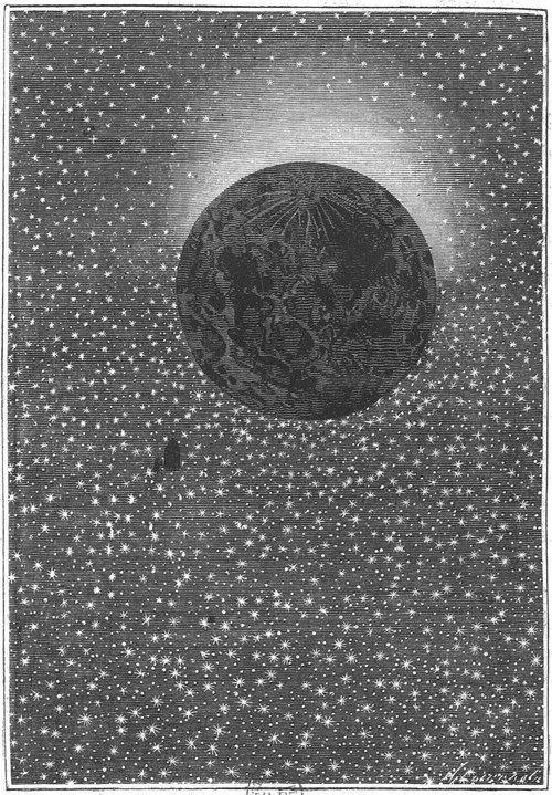 Jules Verne's Moon Silhouetted Against Solar Corona — De la Terre à la Lune Engraving