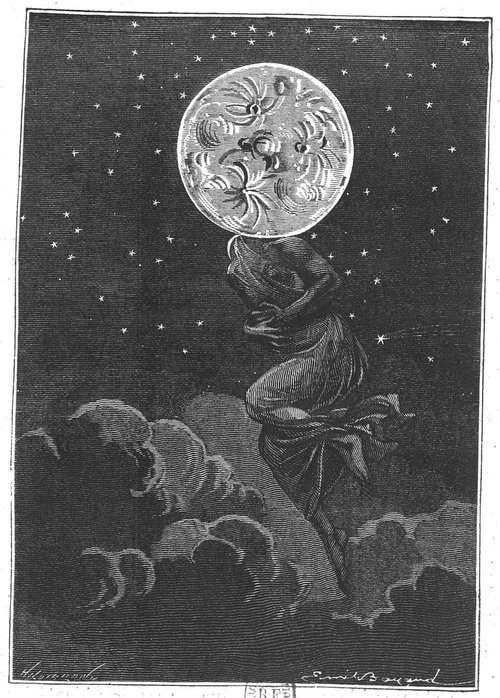 Moon Goddess Allegory — Émile Bayard's Engraving for Verne's 'Autour de la Lune' 1870
