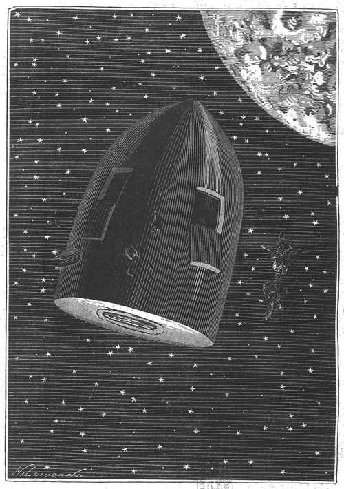 Jules Verne's Lunar Projectile in Space — Émile-Antoine Bayard Engraving, 1872